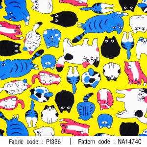 ผ้าพิมพ์แมวทะเล้น(เหลือง) - primary