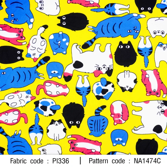 ผ้าพิมพ์แมวทะเล้น(เหลือง)