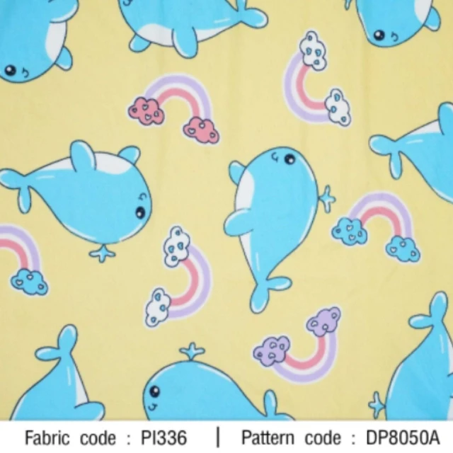 ผ้าพิมพ์โลมาสายรุ้ง(เหลือง)