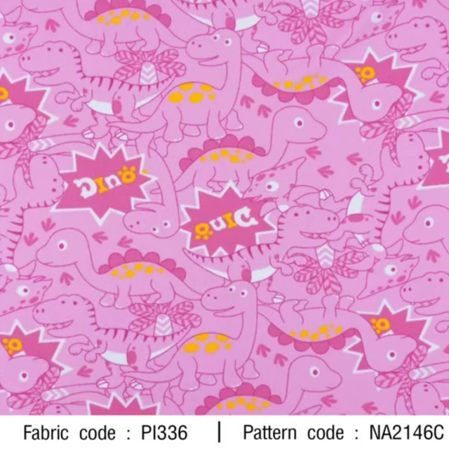 ผ้าพิมพ์ไดโนและพ้องเพื่อน(ชมพู)
